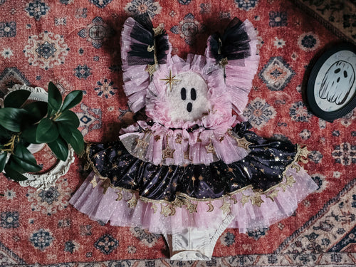 Pink & black sparkle ghostie romper ✨️ RTS✨️ 2-3Y
