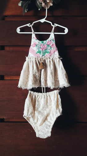 Vintage floral tank and daisy bloomers set | 6-18m