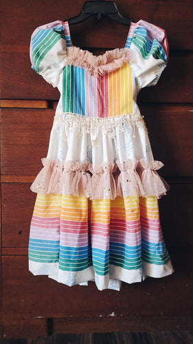 Vintage puff sleeve rainbow dresz
