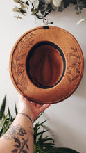 Camel Hand burned floral print hat