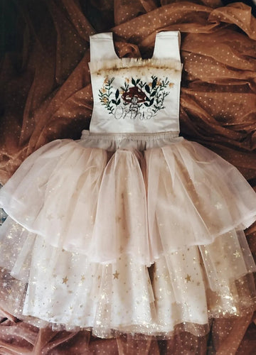 Embroidered mushroom name dress