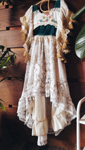 Green velvet & vintage lace high low dress
