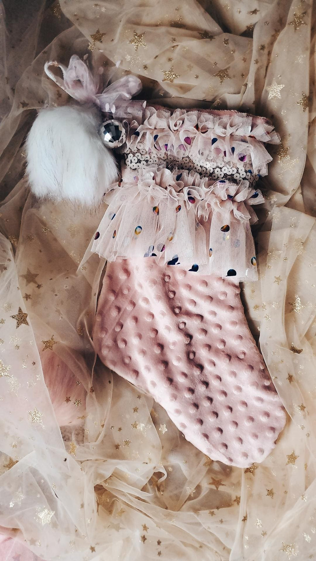 Blush disco ball stocking