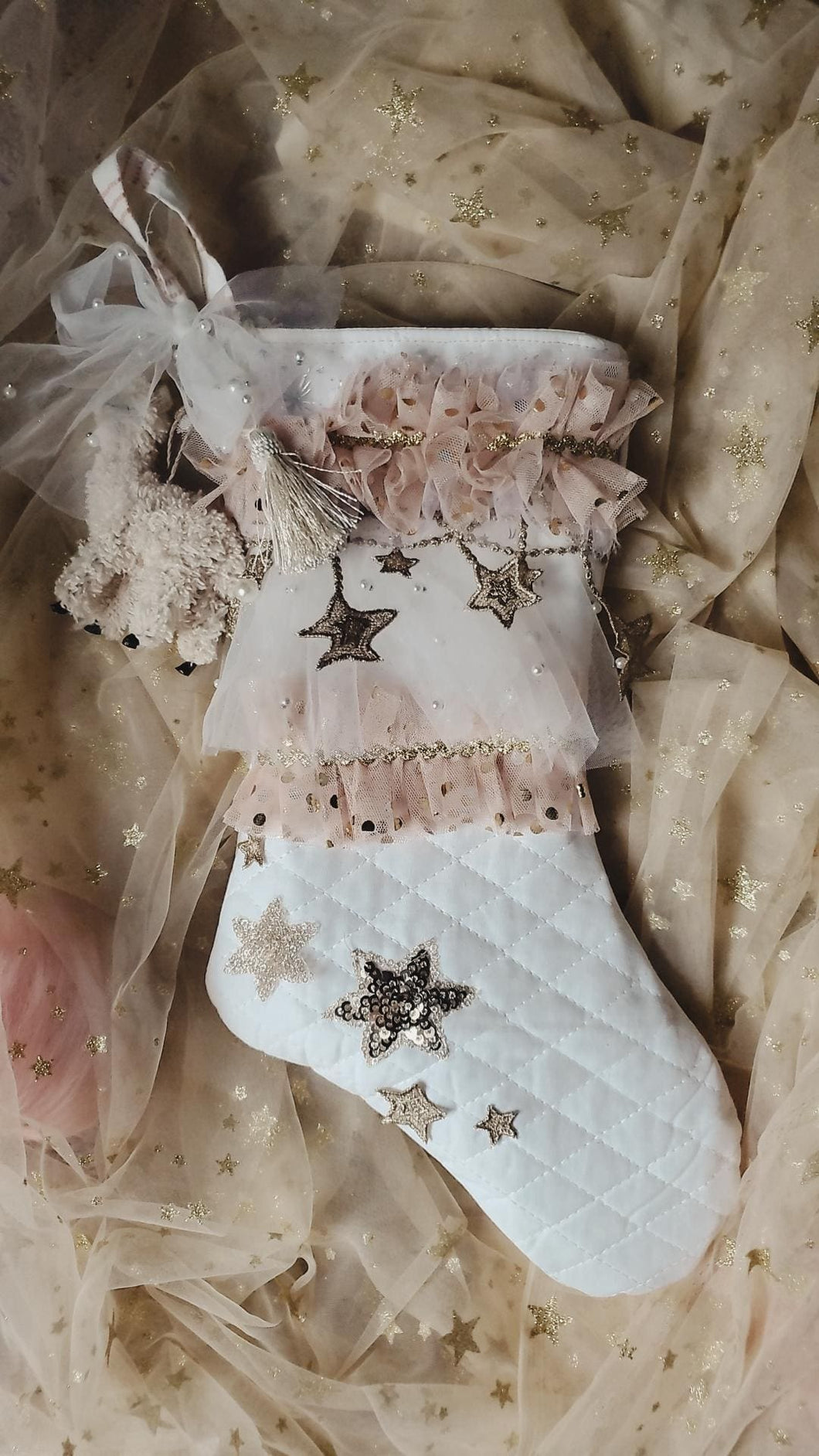 White, peach & gold lama stocking