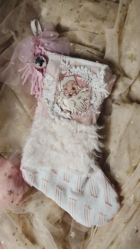 Blush & white furry santa stocking