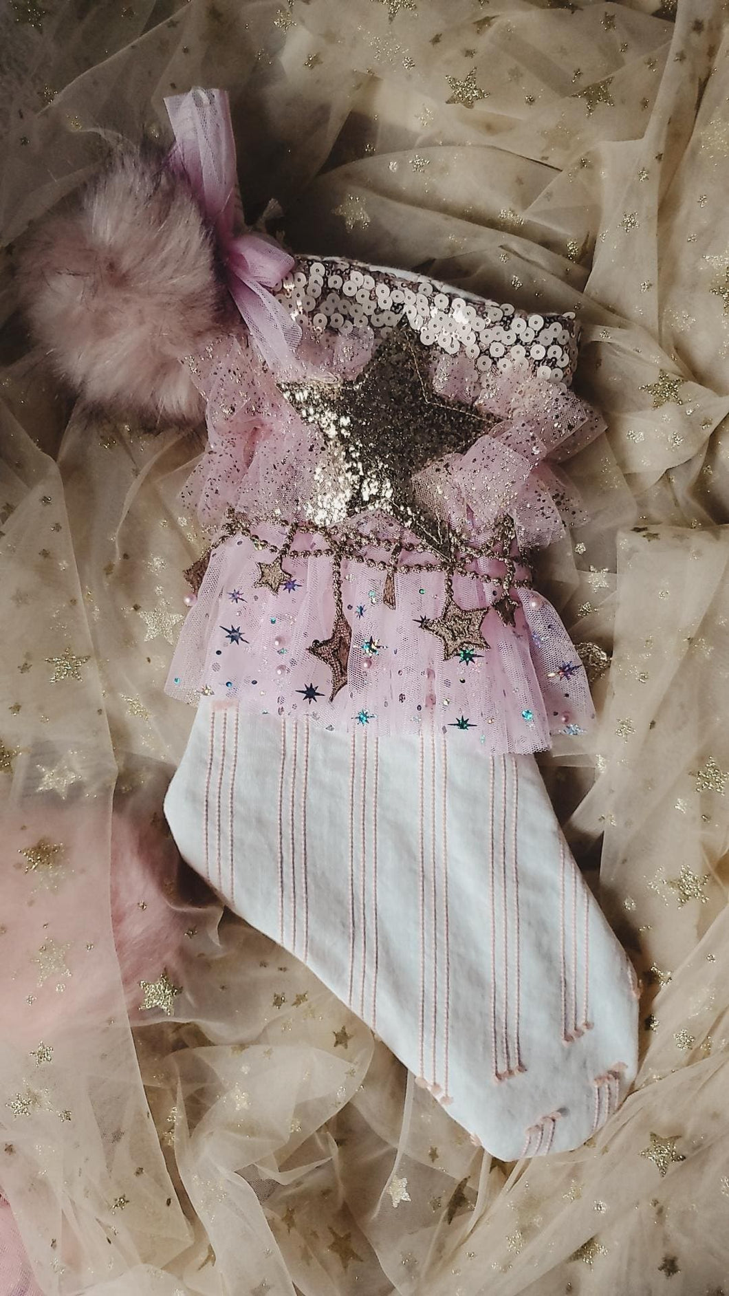 Blush and white star stocking