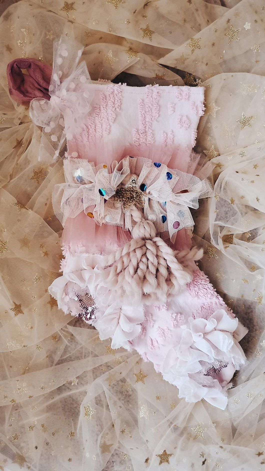 Vintage blush ruffle stocking
