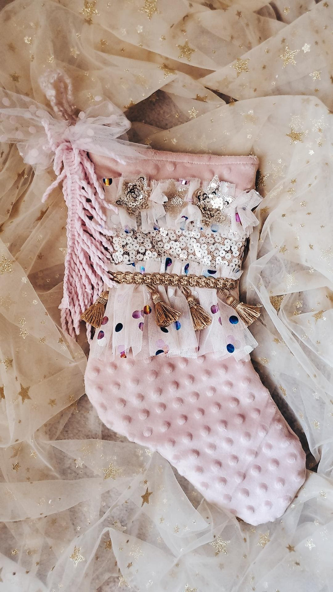 Blush dot and stars stocking