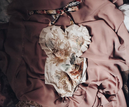 Cream floral heart romper