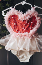 Red & pink beaded heart romper