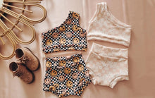 One shoulder crop & bummies set